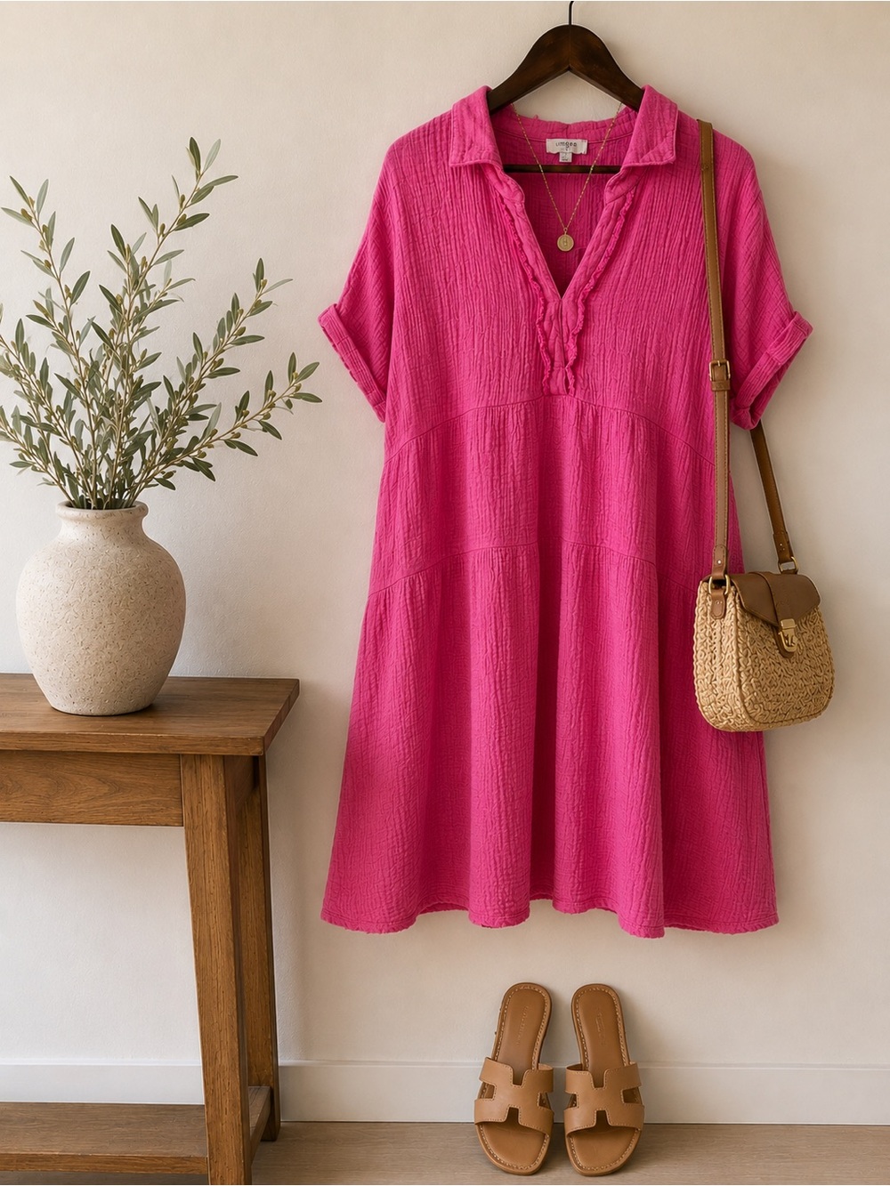 Umgee | Gauze Tunic | Size L | Pink | Babydoll | Collared